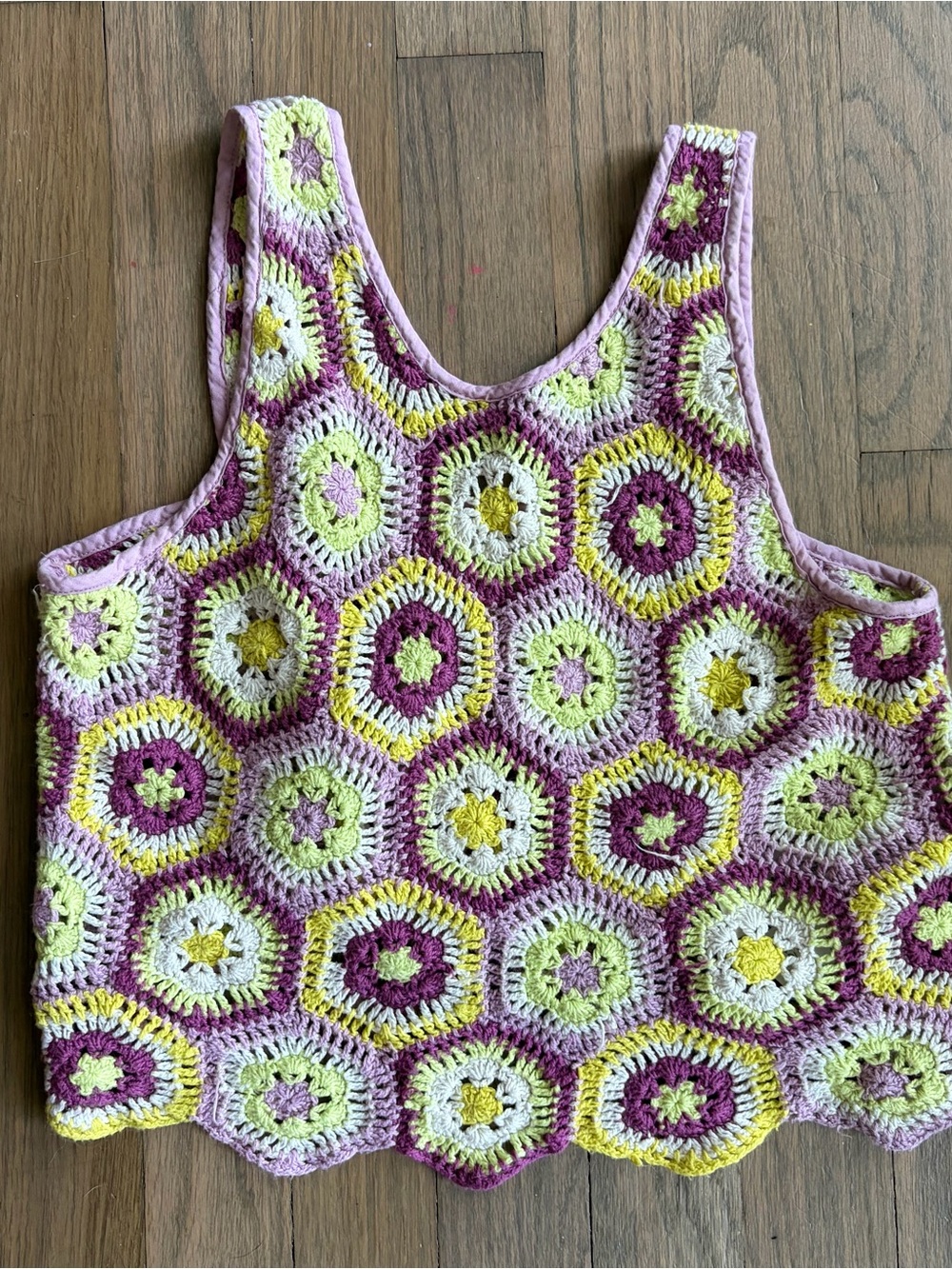 Zara Girls Crochet Hexagon Tank Top - Pink, Yellow & Cream, Size 11-12